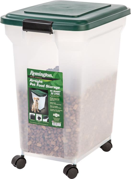 How large a container for 34 pounds of dog feed